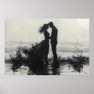 Romantisch stel kust bij zee poster