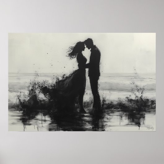Romantisch stel kust bij zee poster (Voorkant)
