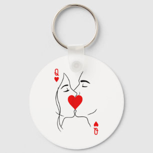 Romantisch stel kust Queen Of Hearts Poker spelen Sleutelhanger