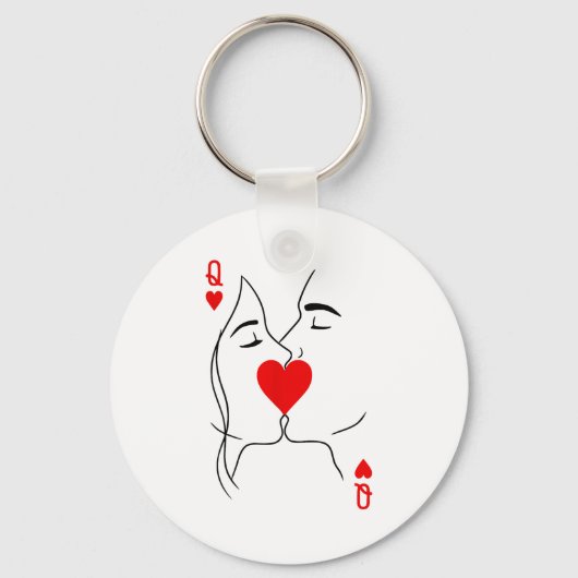 Romantisch stel kust Queen Of Hearts Poker spelen Sleutelhanger (Voorkant)