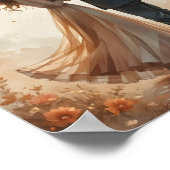 Romantisch stel onder herfstparaplu Poster (Hoek)