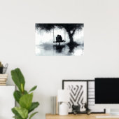 Romantisch stel op een schommel onder de boom poster (Thuiskantoor)