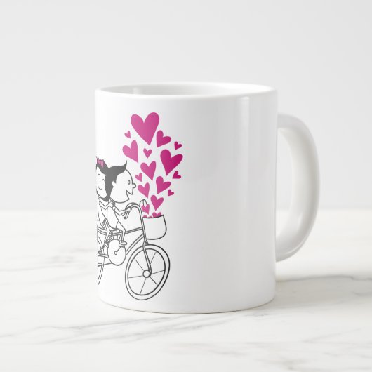 Romantisch stel op fiets met veel hart grote koffiekop (Voorkant rechts)