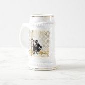 Romantisch stel op witte vogel bierpul (Voorkant links)