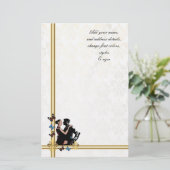 Romantisch stel op witte vogel briefpapier (Staand voorkant)