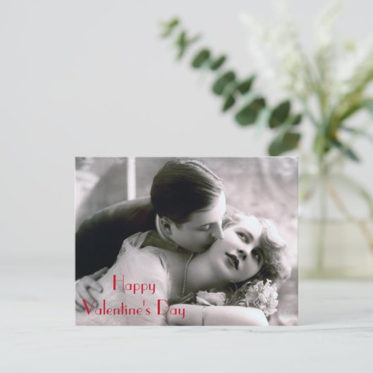 Romantisch stel  retro liefde Valentijnsdag Feestdagenkaart (Staand voorkant)