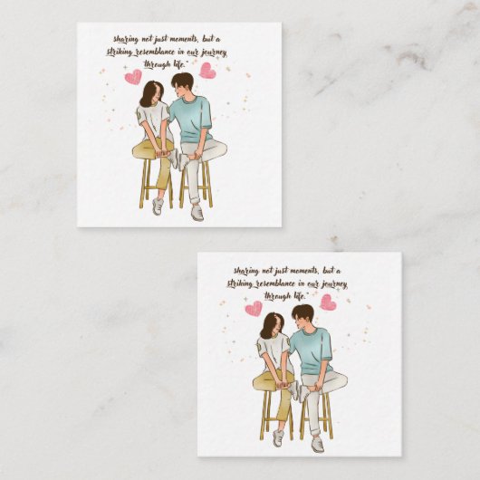 Romantisch stel samen -  minimalistische retro vierkante visitekaartje (Voorkant / Achterkant)