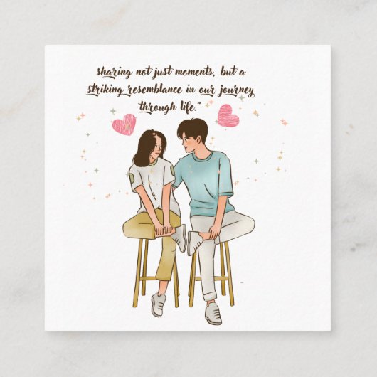 Romantisch stel samen -  minimalistische retro vierkante visitekaartje (Achterkant)