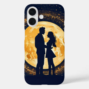 Romantisch stel silhouet maanverlichte nacht  iPhone 16 hoesje