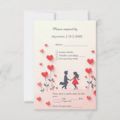 Romantisch stel Silhouet rode harten bruiloft RSVP Kaartje (Voorkant)
