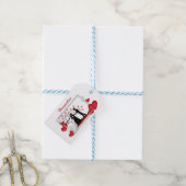 Romantisch stel silhouet rode harten gepersonalise cadeaulabel (Met Touw)