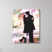 Romantisch stel verliefd op kussen in de regen canvas afdruk (Voorkant)