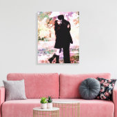 Romantisch stel verliefd op kussen in de regen canvas afdruk (Insitu (Woonkamer))