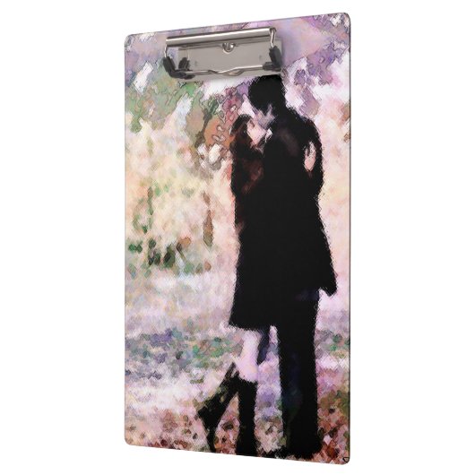 Romantisch stel verliefd op kussen in de regen klembord (Links)