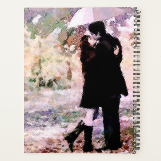 Romantisch stel verliefd op kussen in de regen planner (Achterkant)
