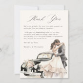 Romantisch stel vintage auto bruiloft bedankkaart (Voorkant)