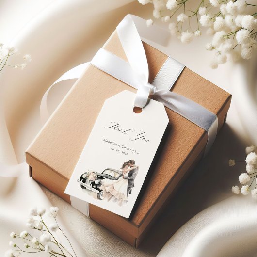 Romantisch Stel Vintage Auto Trouw Bedankt Cadeaulabel