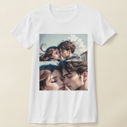 Romantisch stel zoenen op straat t-shirt (Laagn)