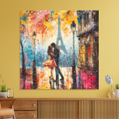 Romantisch stel zoent voor de Eiffeltoren Canvas Afdruk (Insitu (Woonkamer))
