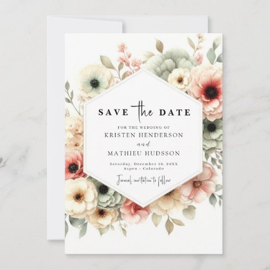 Romantisch Stijlvol Roze Bloemen Huwelijk Save The Date (Voorkant)