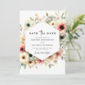 Romantisch Stijlvol Roze Bloemen Huwelijk Save The Date (Staand voorkant)