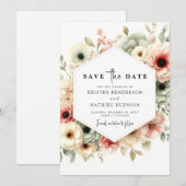 Romantisch Stijlvol Roze Bloemen Huwelijk Save The Date (Voorkant / Achterkant)