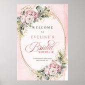 Romantisch Stof Pink Bloemachtig Bruidsfeest Welko Poster (Voorkant)
