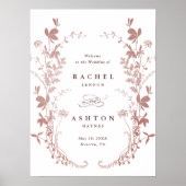 Romantisch Stof Rose Botanisch Trouw Welkomstbord Poster (Voorkant)