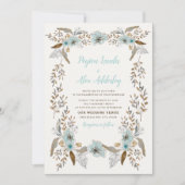 Romantisch Stofblauw Bruin Boho Bloemen Bruiloft Kaart (Voorkant)
