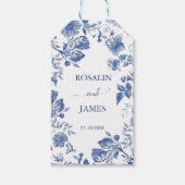 Romantisch Stofblauw Frans Toile Trouwen Cadeaulabel (Voorkant)