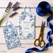 Romantisch Stofblauw Frans Toile Trouwen Cadeaulabel