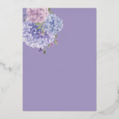 Romantisch Stofblauw & Lila Waterverf Hydrangea's Folie Uitnodiging (Achterkant)