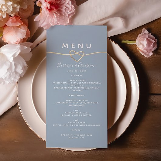 Romantisch Stofblauw Trouwmenu Menu