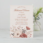 Romantisch stoffig roze bloemenrepetitiediner folie uitnodiging (Staand Voorkant)