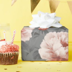 Romantisch stoffig roze pioen grijs bloemmotief cadeaupapier