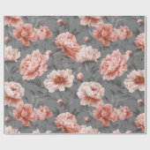 Romantisch stoffig roze pioen grijs bloemmotief cadeaupapier (Vlak)