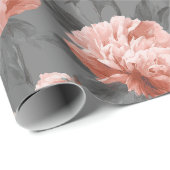 Romantisch stoffig roze pioen grijs bloemmotief cadeaupapier (Rol Hoek)