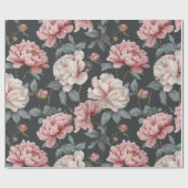 Romantisch stoffig roze pioen grijs bloemmotief cadeaupapier (Vlak)