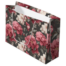 Romantisch stoffig roze pioen grijs bloemmotief groot cadeauzakje