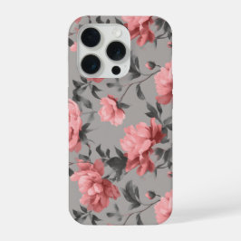 Romantisch stoffig roze pioen grijs bloemmotief iPhone 15 pro case