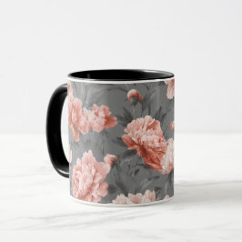 Romantisch stoffig roze pioen grijs bloemmotief mok