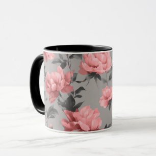 Romantisch stoffig roze pioen grijs bloemmotief mok