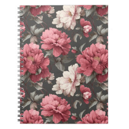 Romantisch stoffig roze pioen grijs bloemmotief notitieboek