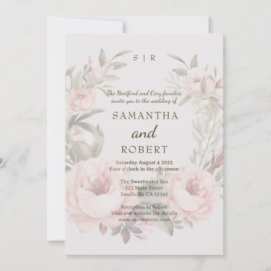 Romantisch Stoffig Roze Vervaagd Bloemen Roos Kaart (Voorkant)