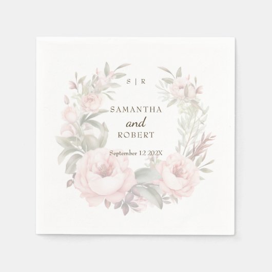 Romantisch stoffig roze vervaagd bloemig Roos mono Servet (Voorkant)
