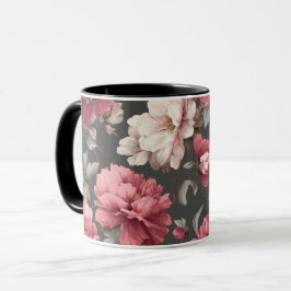 Romantisch stoffige roze pioen grijs bloemmotief mok