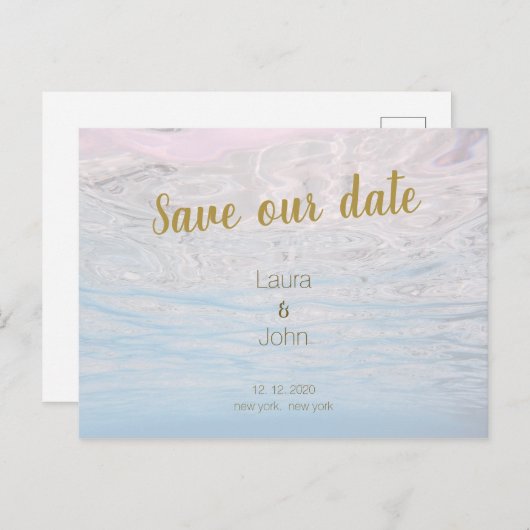 Romantisch strand Bewaar de datum bruiloft uitnodi Briefkaart (Voorkant / Achterkant)