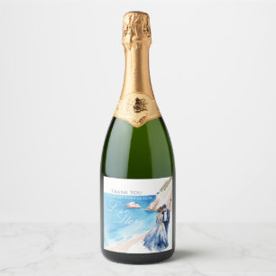 Romantisch strand bruid & bruidegom huwelijk sparkling wijnetiket