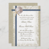 Romantisch strand Burlap en kant Navy Blue Kaart (Voorkant / Achterkant)