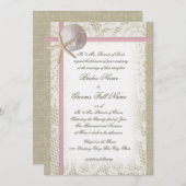 Romantisch strand en kant roze bruiloft kaart (Voorkant / Achterkant)